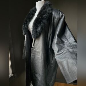 Direct Action Real Leather Coat w/ Faux Fur Shawl Collar - Oversized Small